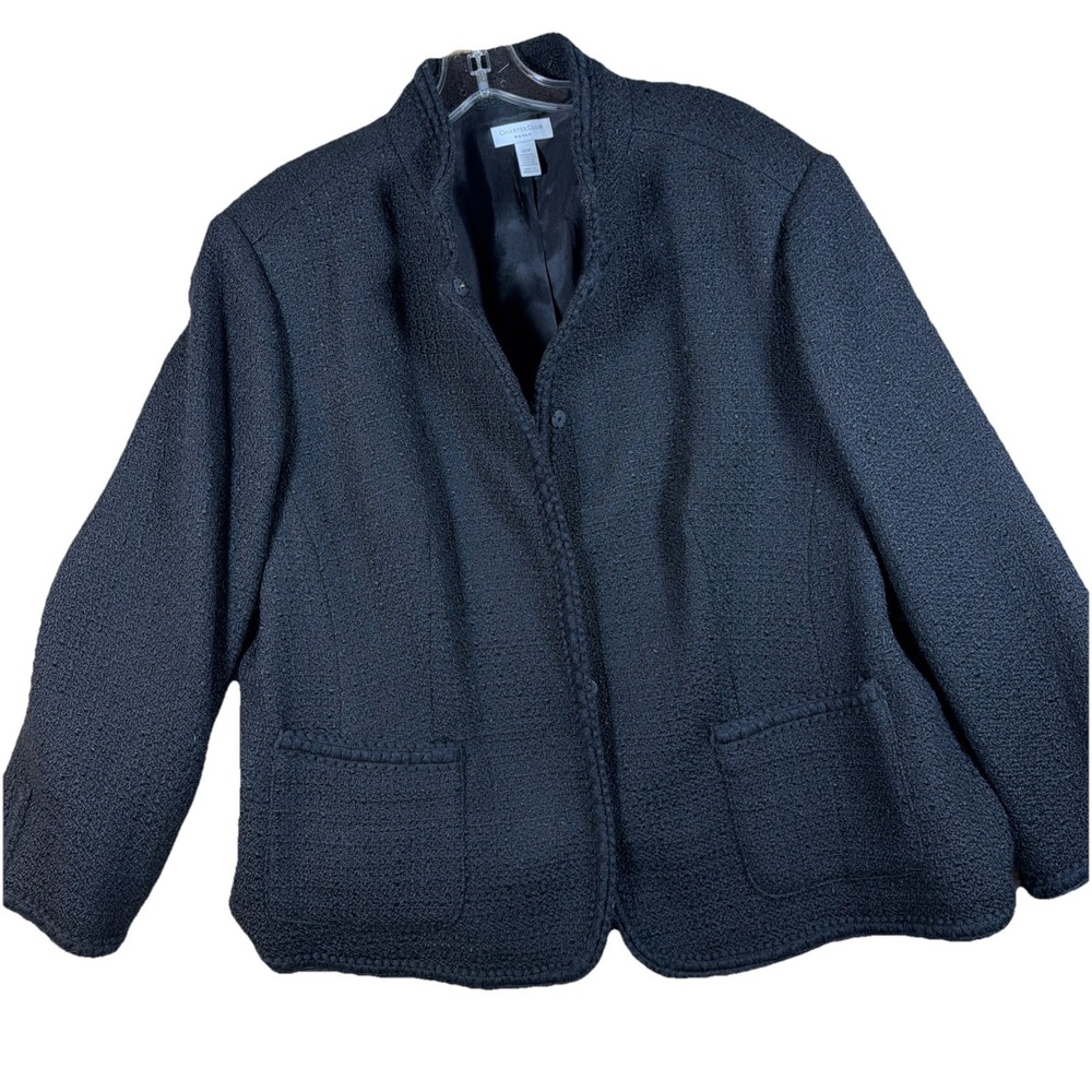 Woman Plus Size 20W Black Jacket Charter Club‎ Wool Blend Boucle Mock Neck